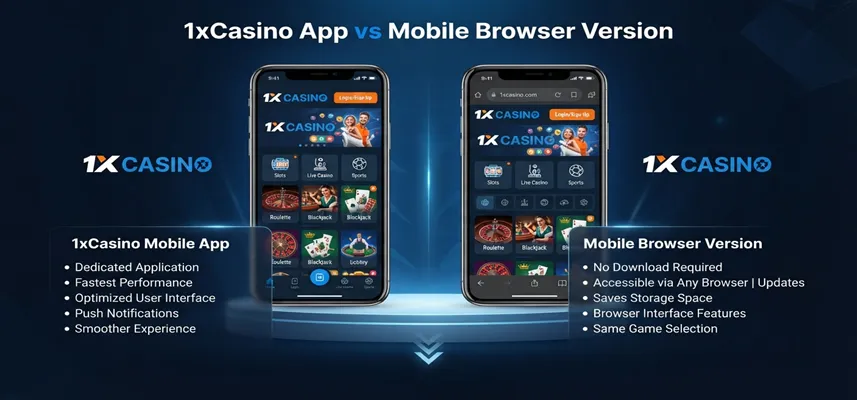 1xCasino app comparison with mobile browser version for faster casino gameplay