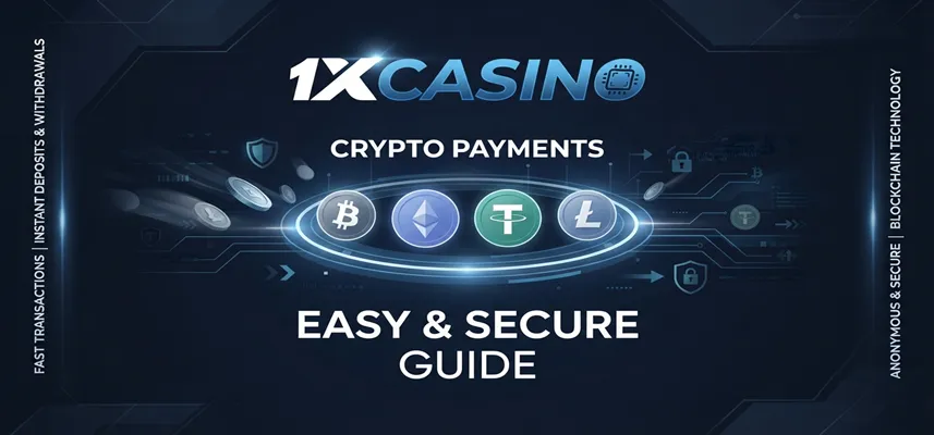 1xCasino crypto payments guide showing secure cryptocurrency transactions and digital payment options