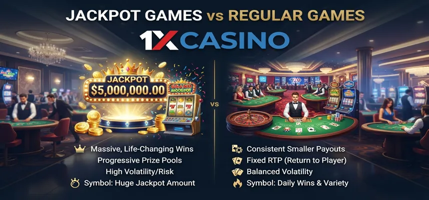 Compare 1xCasino jackpot games vs regular casino games and understand the key gameplay differences