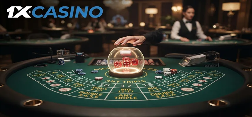 1xCasino Sic Bo guide explaining Sic Bo dice bets, game rules, and betting options
