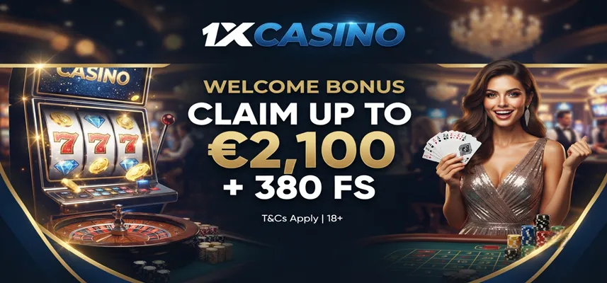 1xCasino welcome bonus offering up to €2,100 matched bonus and 380 free spins for new players