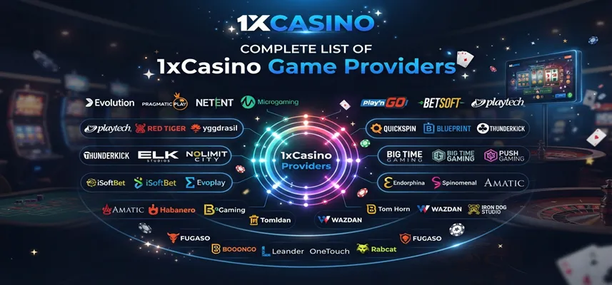 Complete list of 1xCasino game providers and casino developers available for players