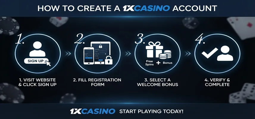 1xCasino account registration guide showing easy steps to create an account and start playing online
