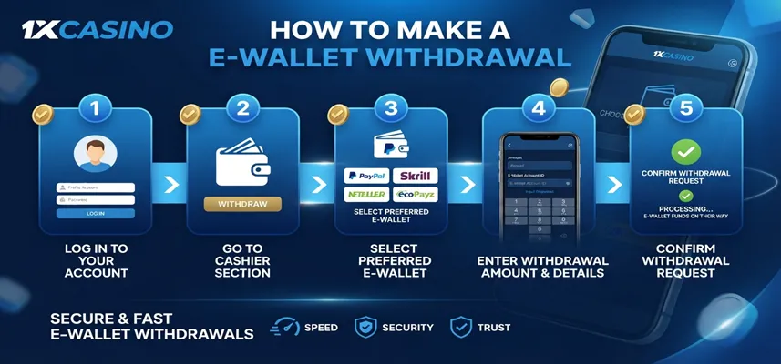 Follow the steps for a 1xCasino e-wallet withdrawal and receive payments securely