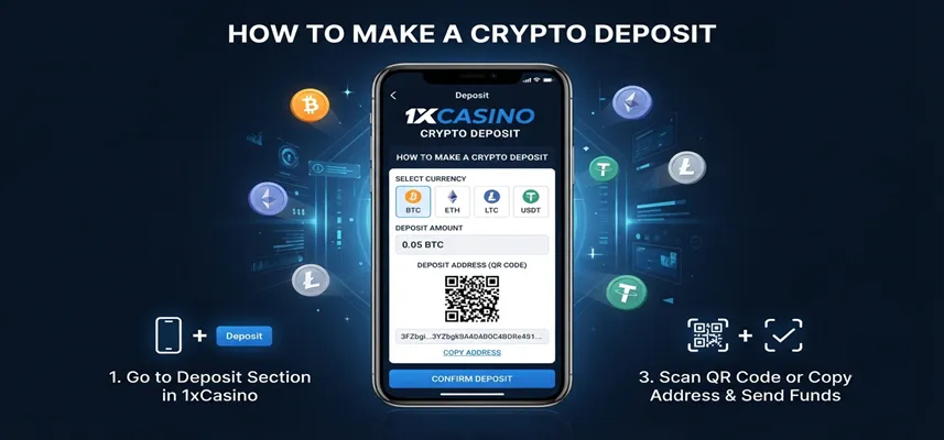 How to make a crypto deposit on 1xCasino with Bitcoin and other digital currencies