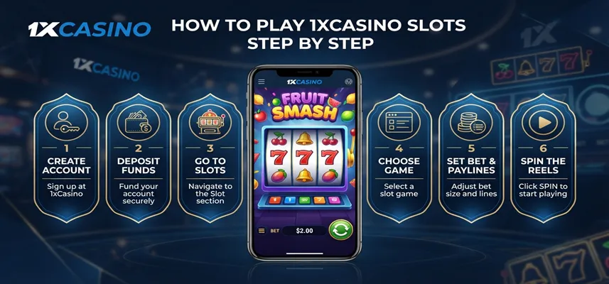 Step by step guide explaining how to play 1xCasino slots online