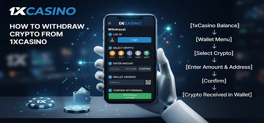How to withdraw crypto from 1xCasino using a cryptocurrency wallet and blockchain transfer