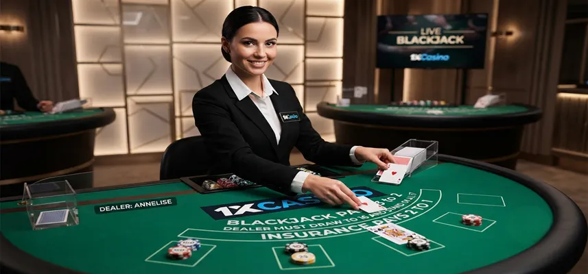Live blackjack at 1xCasino featuring real dealer tables and an immersive casino experience