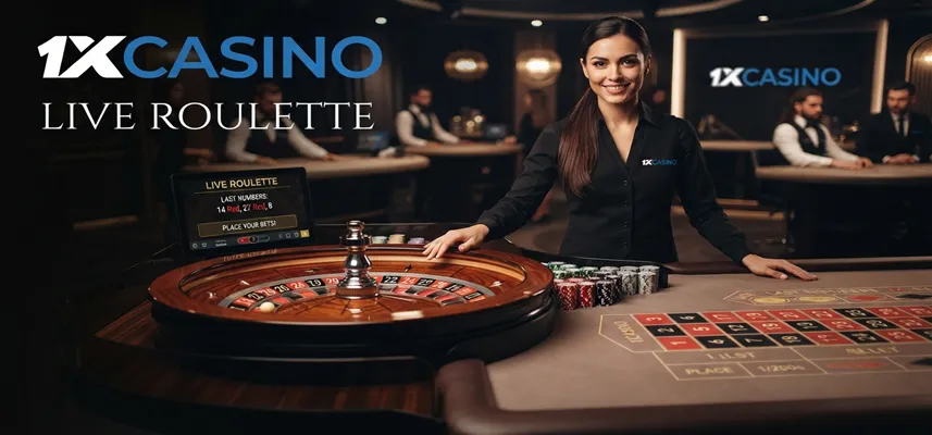 1xCasino live roulette table featuring a professional dealer and immersive online casino experience