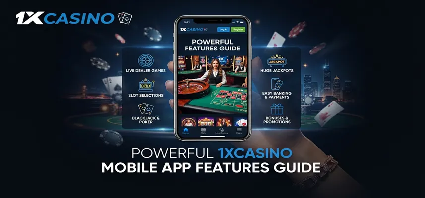 1xCasino mobile app features guide showing fast login, games and mobile casino benefits