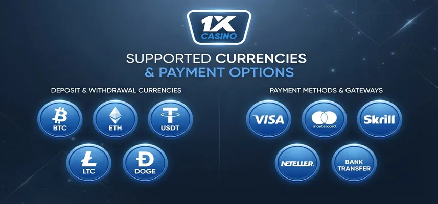 1xCasino supported currencies and payment options for international players