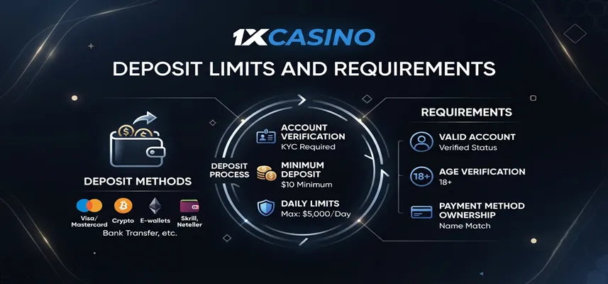 Overview of 1xCasino deposit limits, minimum requirements, and payment conditions