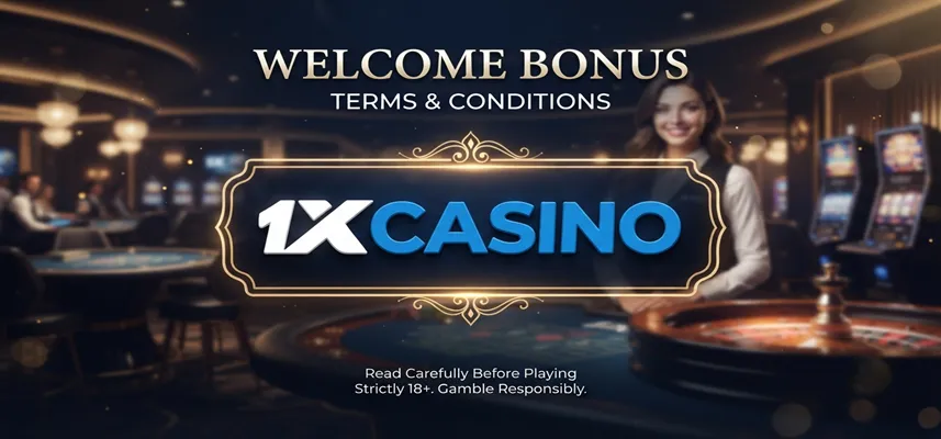 Overview of the 1xCasino welcome bonus terms including wagering requirements, expiry, and eligibility rules