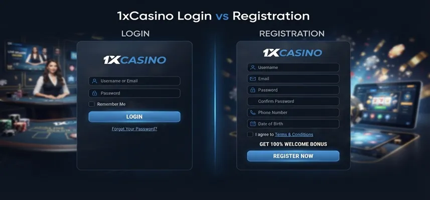 1xCasino login vs registration explained so you can access your account or create a new one with ease