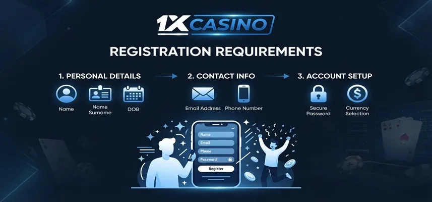 1xCasino registration requirements including the details needed to create a new account